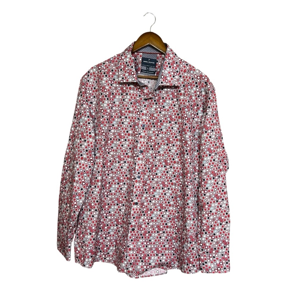 Daniel Hechter Long Sleeve Geometric Dress Shirt - Cotton - Size XL